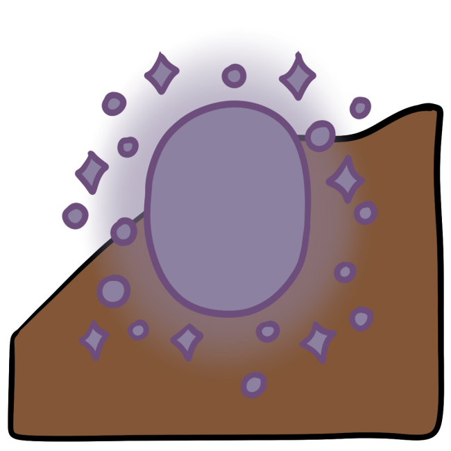 A light purple glowing oval with little diamond and dot bits around the edge. Curved medium brown skin fills the bottom half of the background.